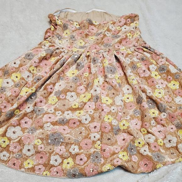 NWT Cider Beige Velvet Sequin Flowers Romantic Spring Strapless Mini Dress 3XL - Picture 10 of 16